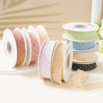 Шифонена лента с текстуриран ръб и точки за DIY лък; аксесоари за коса, цветя и рокля — Материал: полиестер; Марка: Jiefeng; Подходяща за коса, шапи, рокли