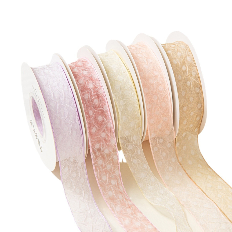 Шифонена лента с текстуриран ръб и точки за DIY лък; аксесоари за коса, цветя и рокля — Материал: полиестер; Марка: Jiefeng; Подходяща за коса, шапи, рокли