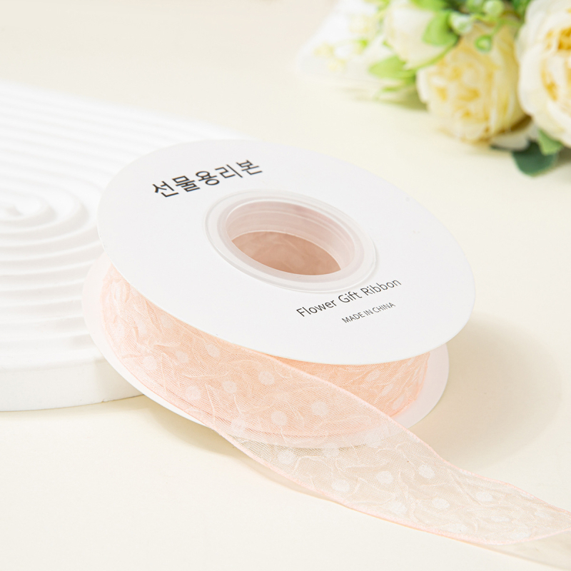 Шифонена лента с текстуриран ръб и точки за DIY лък; аксесоари за коса, цветя и рокля — Материал: полиестер; Марка: Jiefeng; Подходяща за коса, шапи, рокли