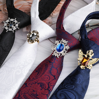 Унисекс клип за вратовръзка със кристали и цветен мотив, от сплав, жакардова обработка, електроплатиран