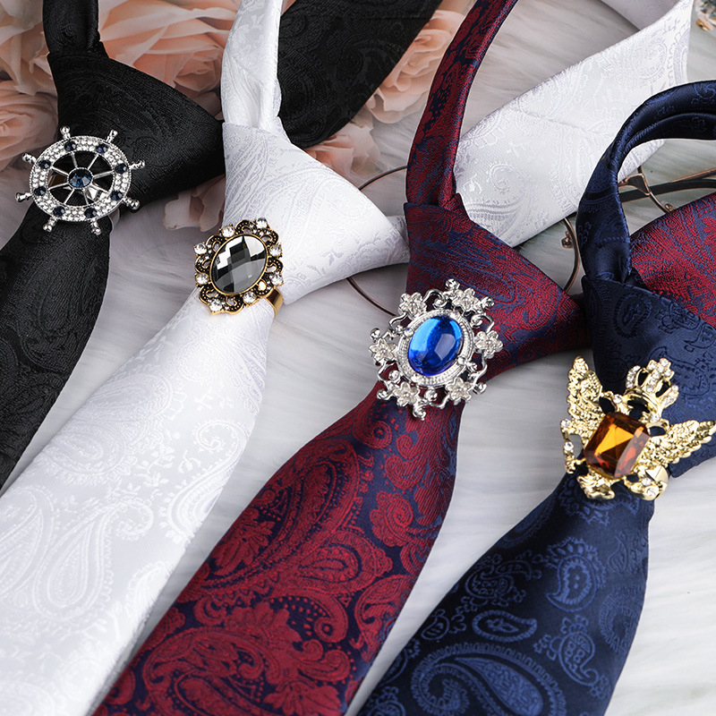 Унисекс клип за вратовръзка със кристали и цветен мотив, от сплав, жакардова обработка, електроплатиран