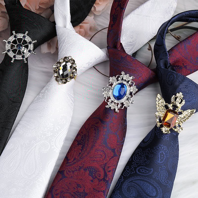 Унисекс клип за вратовръзка със кристали и цветен мотив, от сплав, жакардова обработка, електроплатиран