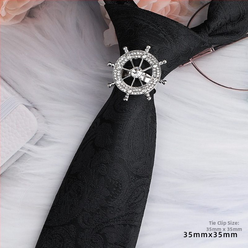 Унисекс клип за вратовръзка със кристали и цветен мотив, от сплав, жакардова обработка, електроплатиран