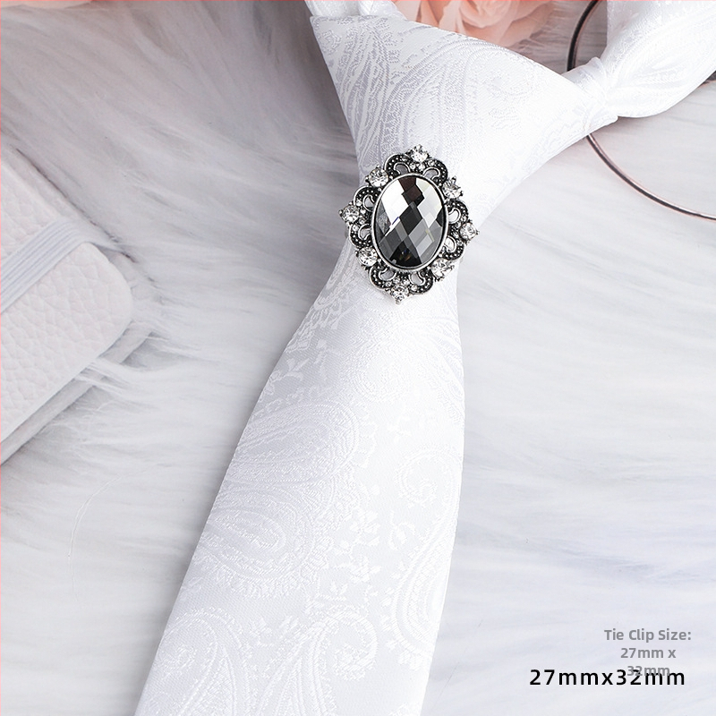 Унисекс клип за вратовръзка със кристали и цветен мотив, от сплав, жакардова обработка, електроплатиран