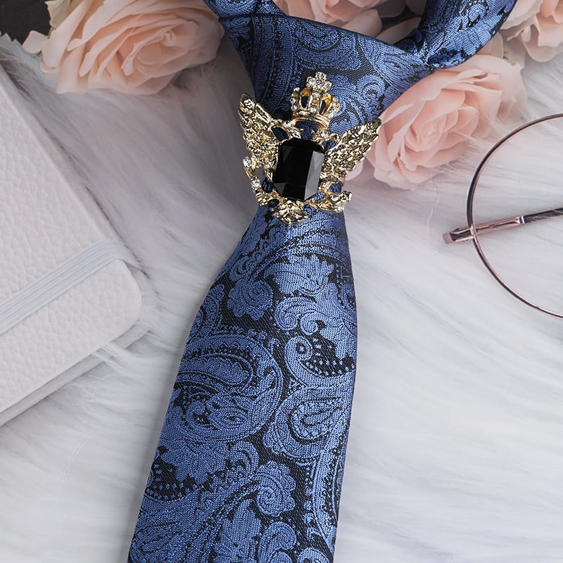 Унисекс клип за вратовръзка със кристали и цветен мотив, от сплав, жакардова обработка, електроплатиран