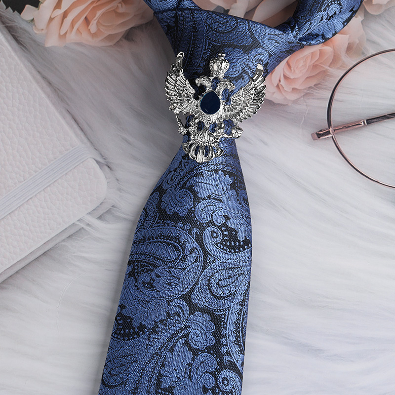 Унисекс клип за вратовръзка със кристали и цветен мотив, от сплав, жакардова обработка, електроплатиран