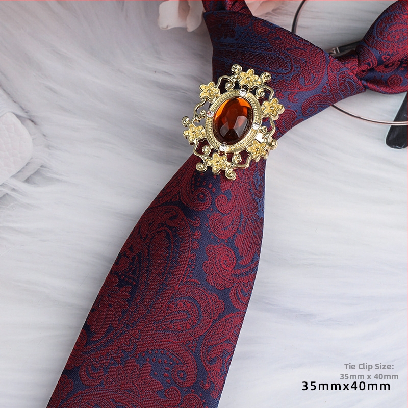 Унисекс клип за вратовръзка със кристали и цветен мотив, от сплав, жакардова обработка, електроплатиран