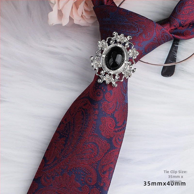 Унисекс клип за вратовръзка със кристали и цветен мотив, от сплав, жакардова обработка, електроплатиран