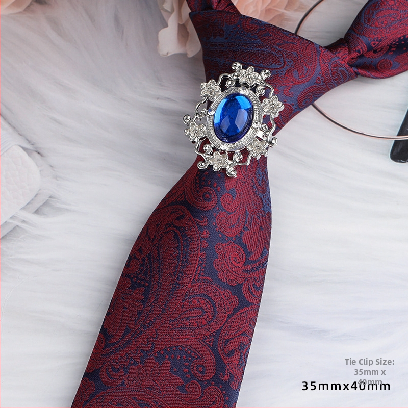 Унисекс клип за вратовръзка със кристали и цветен мотив, от сплав, жакардова обработка, електроплатиран