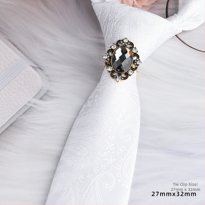 Унисекс клип за вратовръзка със кристали и цветен мотив, от сплав, жакардова обработка, електроплатиран