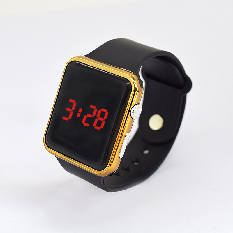 LED digitaalne kell ristkülikukujulise dialiga, numbriline ekraan, PU-rihm, plastikust korpus, peidetud pandla