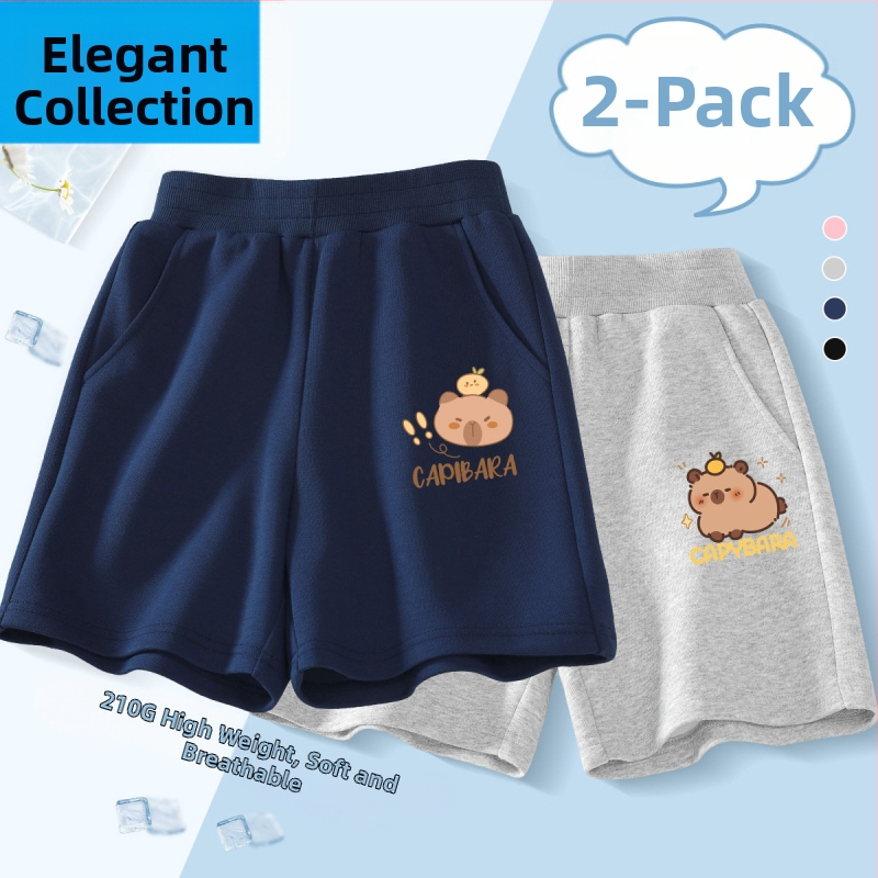 Vaikų kelių ilgio šortai - 100% medvilnė, aukštas liemuo su elastine juosta, Nezha Ao Bing raštas, vaikams nuo 8 metų