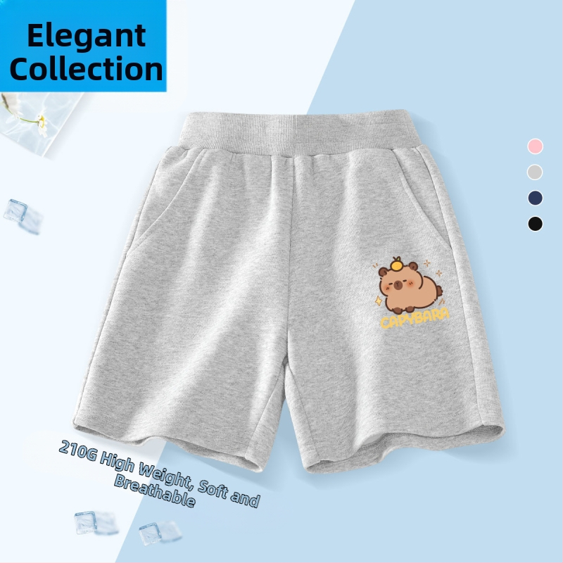 Vaikų kelių ilgio šortai - 100% medvilnė, aukštas liemuo su elastine juosta, Nezha Ao Bing raštas, vaikams nuo 8 metų