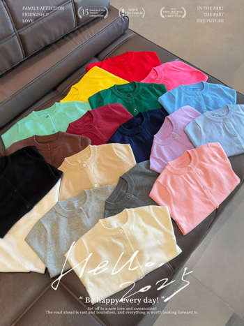 Vaikų medvilninis megztinis kardiganas, 100% medvilnė, megztas audinys, apvalus kaklas, ilgomis rankovėmis