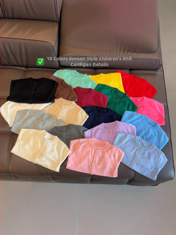 Vaikų medvilninis megztinis kardiganas, 100% medvilnė, megztas audinys, apvalus kaklas, ilgomis rankovėmis