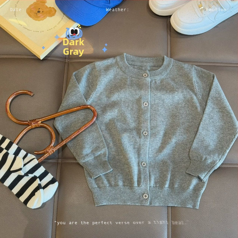 Vaikų medvilninis megztinis kardiganas, 100% medvilnė, megztas audinys, apvalus kaklas, ilgomis rankovėmis