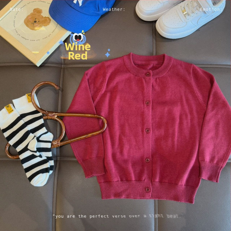 Vaikų medvilninis megztinis kardiganas, 100% medvilnė, megztas audinys, apvalus kaklas, ilgomis rankovėmis