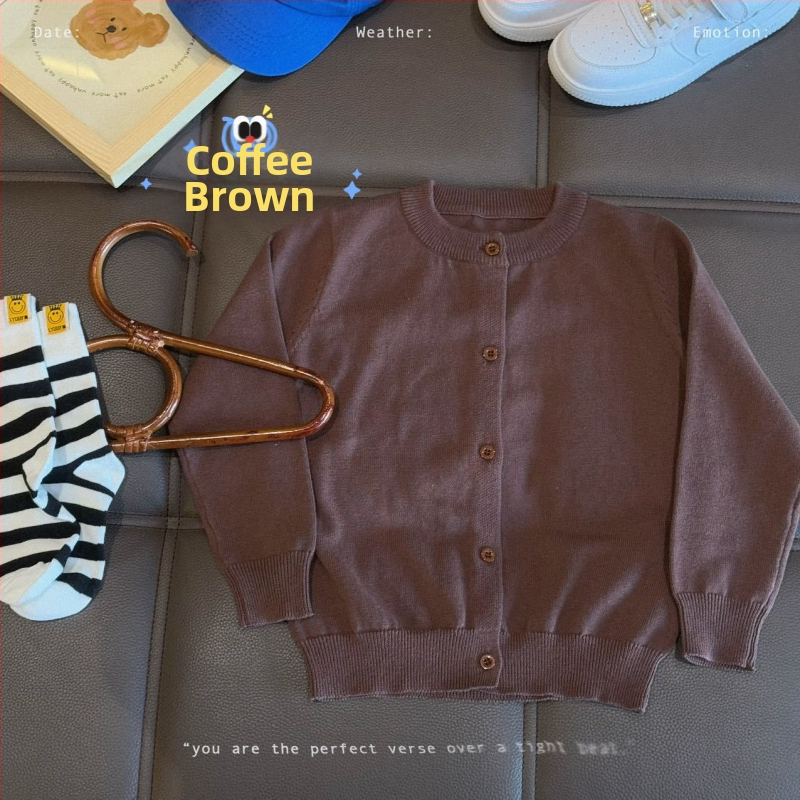 Vaikų medvilninis megztinis kardiganas, 100% medvilnė, megztas audinys, apvalus kaklas, ilgomis rankovėmis