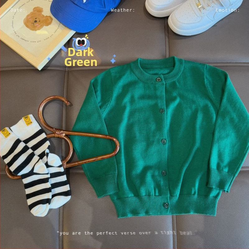 Vaikų medvilninis megztinis kardiganas, 100% medvilnė, megztas audinys, apvalus kaklas, ilgomis rankovėmis