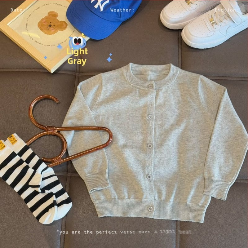 Vaikų medvilninis megztinis kardiganas, 100% medvilnė, megztas audinys, apvalus kaklas, ilgomis rankovėmis