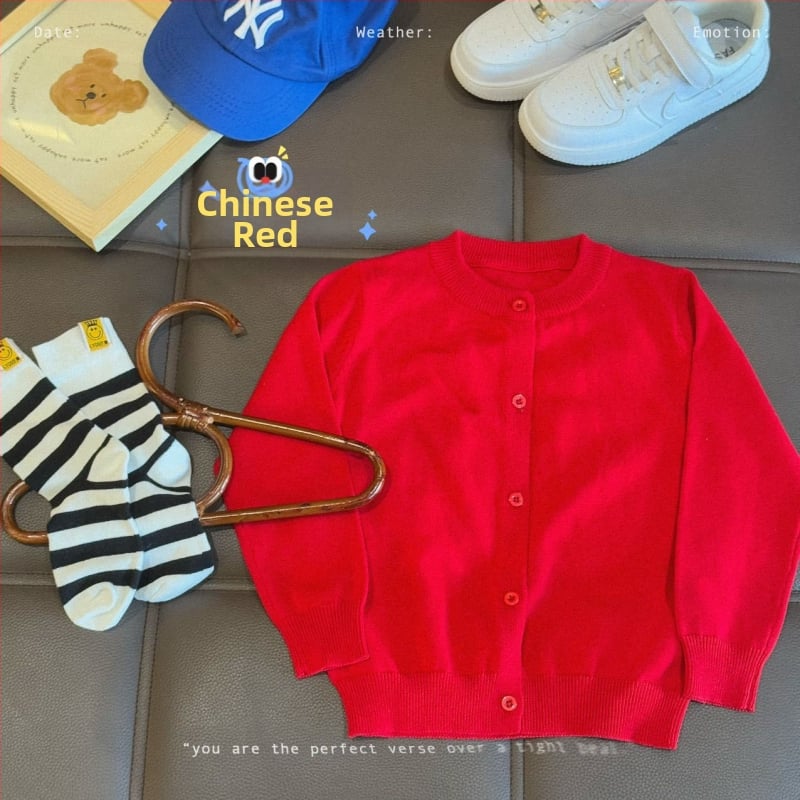 Vaikų medvilninis megztinis kardiganas, 100% medvilnė, megztas audinys, apvalus kaklas, ilgomis rankovėmis