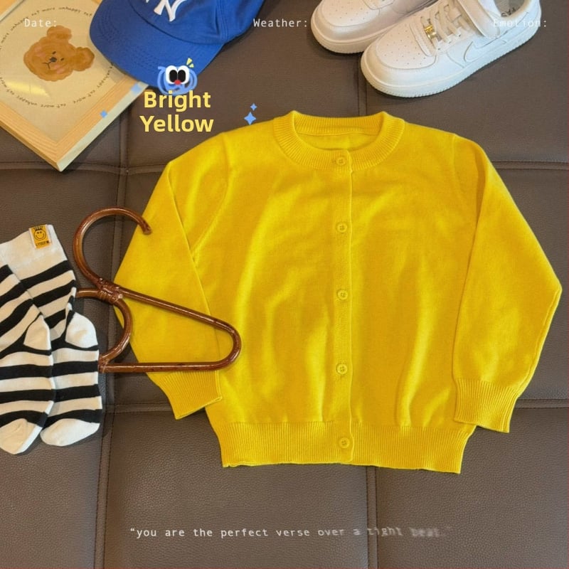 Vaikų medvilninis megztinis kardiganas, 100% medvilnė, megztas audinys, apvalus kaklas, ilgomis rankovėmis