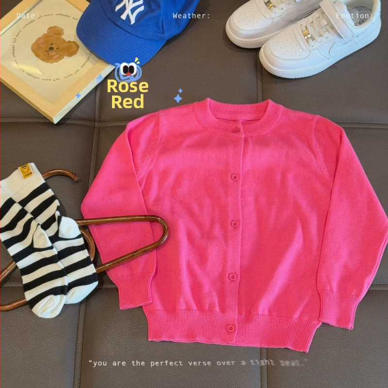 Vaikų medvilninis megztinis kardiganas, 100% medvilnė, megztas audinys, apvalus kaklas, ilgomis rankovėmis