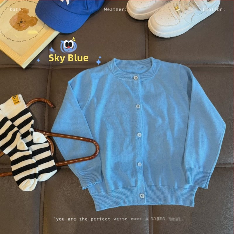 Vaikų medvilninis megztinis kardiganas, 100% medvilnė, megztas audinys, apvalus kaklas, ilgomis rankovėmis