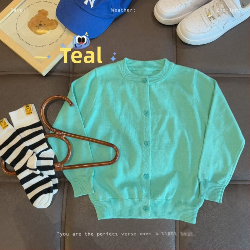 Vaikų medvilninis megztinis kardiganas, 100% medvilnė, megztas audinys, apvalus kaklas, ilgomis rankovėmis