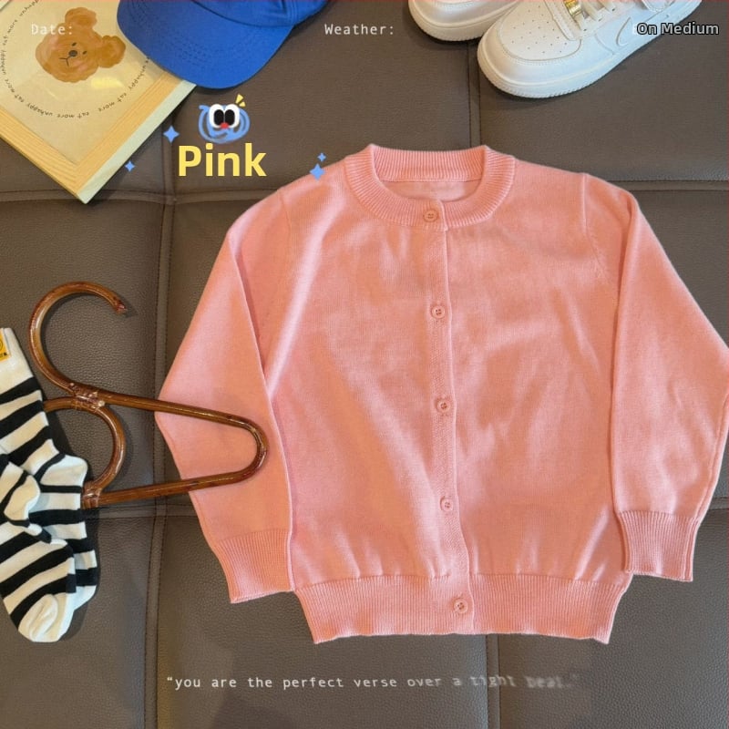 Vaikų medvilninis megztinis kardiganas, 100% medvilnė, megztas audinys, apvalus kaklas, ilgomis rankovėmis