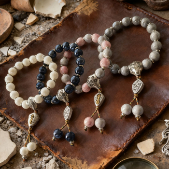 Rokassprādze palātas stilā ar keramikas pērļām un teksta burtiem, rokām austā