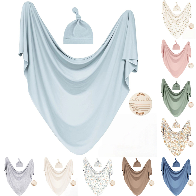 Xiduray Set de trei piese pentru nou-născuți — pătură de înfășat, căciulă pentru bebeluți, carduri lunare; țesătură amestecată; model în carouri; pentru 0–12 luni; lansare primăvara 2025