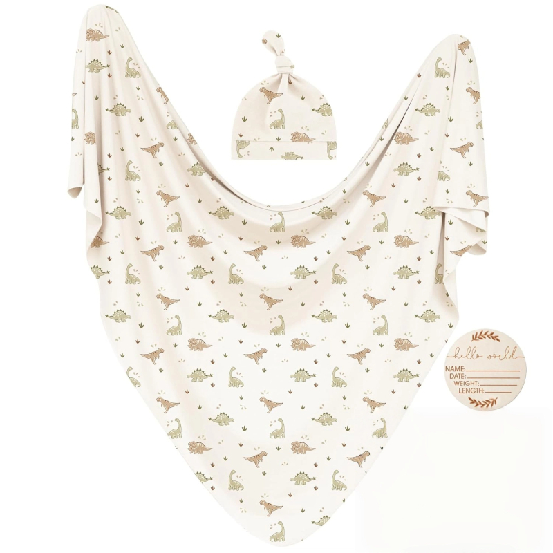 Xiduray Set de trei piese pentru nou-născuți — pătură de înfășat, căciulă pentru bebeluți, carduri lunare; țesătură amestecată; model în carouri; pentru 0–12 luni; lansare primăvara 2025