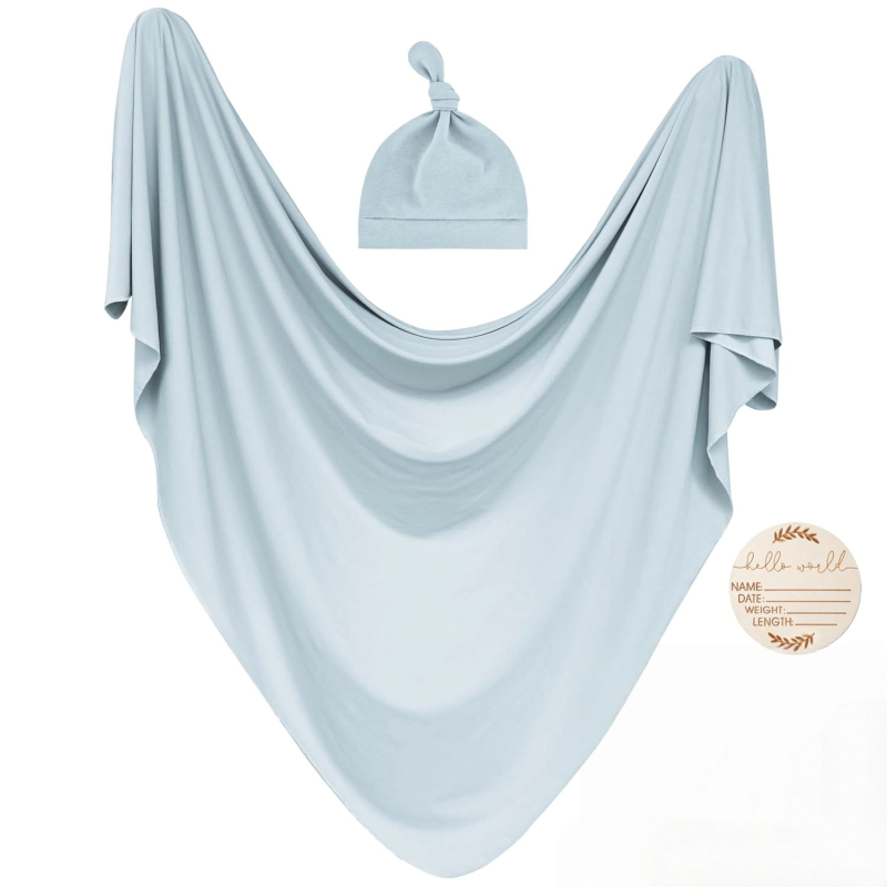 Xiduray Set de trei piese pentru nou-născuți — pătură de înfășat, căciulă pentru bebeluți, carduri lunare; țesătură amestecată; model în carouri; pentru 0–12 luni; lansare primăvara 2025