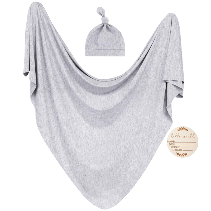 Xiduray Set de trei piese pentru nou-născuți — pătură de înfășat, căciulă pentru bebeluți, carduri lunare; țesătură amestecată; model în carouri; pentru 0–12 luni; lansare primăvara 2025