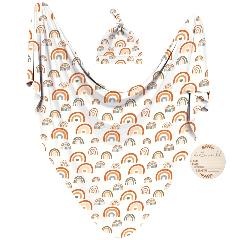 Xiduray Set de trei piese pentru nou-născuți — pătură de înfășat, căciulă pentru bebeluți, carduri lunare; țesătură amestecată; model în carouri; pentru 0–12 luni; lansare primăvara 2025