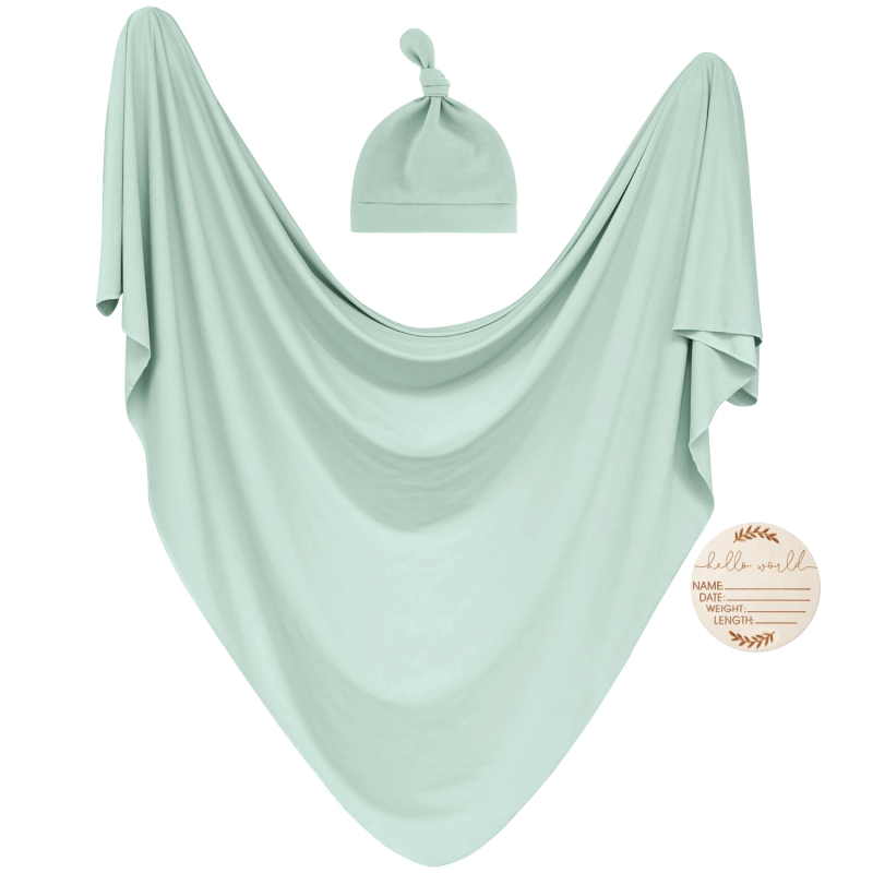 Xiduray Set de trei piese pentru nou-născuți — pătură de înfășat, căciulă pentru bebeluți, carduri lunare; țesătură amestecată; model în carouri; pentru 0–12 luni; lansare primăvara 2025