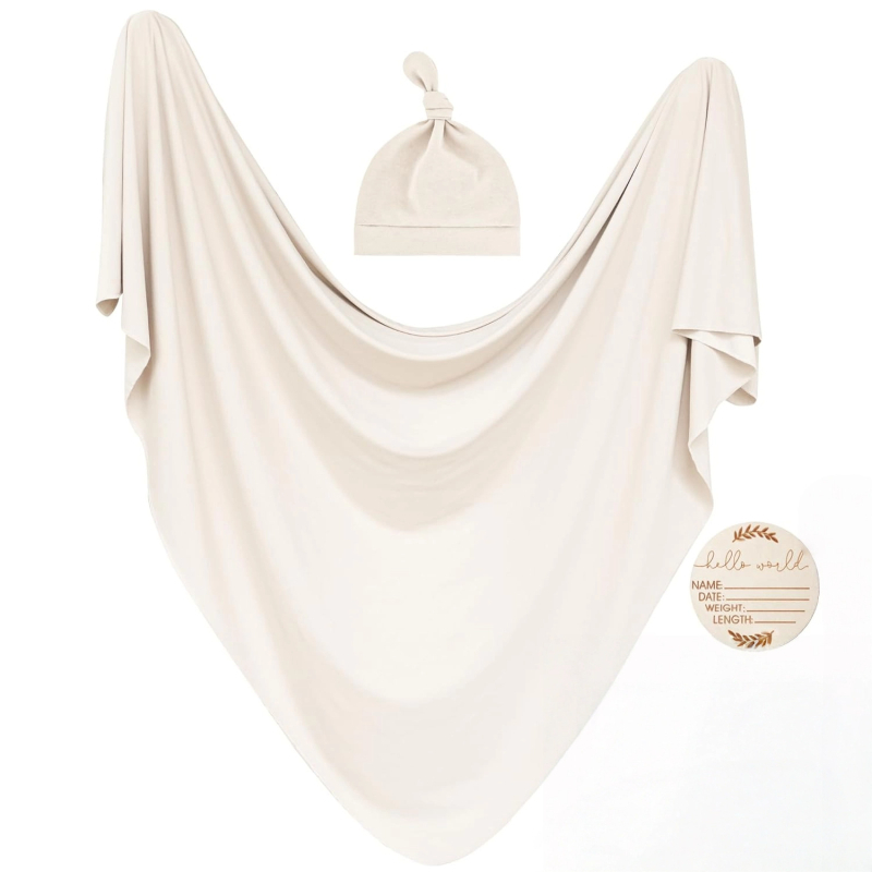 Xiduray Set de trei piese pentru nou-născuți — pătură de înfășat, căciulă pentru bebeluți, carduri lunare; țesătură amestecată; model în carouri; pentru 0–12 luni; lansare primăvara 2025