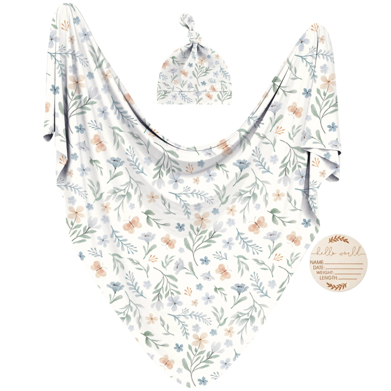 Xiduray Set de trei piese pentru nou-născuți — pătură de înfășat, căciulă pentru bebeluți, carduri lunare; țesătură amestecată; model în carouri; pentru 0–12 luni; lansare primăvara 2025