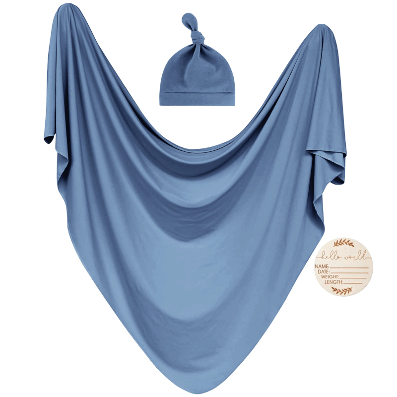 Xiduray Set de trei piese pentru nou-născuți — pătură de înfășat, căciulă pentru bebeluți, carduri lunare; țesătură amestecată; model în carouri; pentru 0–12 luni; lansare primăvara 2025