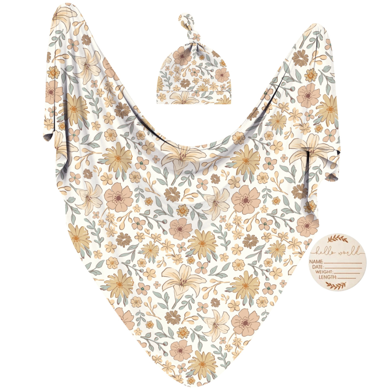 Xiduray Set de trei piese pentru nou-născuți — pătură de înfășat, căciulă pentru bebeluți, carduri lunare; țesătură amestecată; model în carouri; pentru 0–12 luni; lansare primăvara 2025