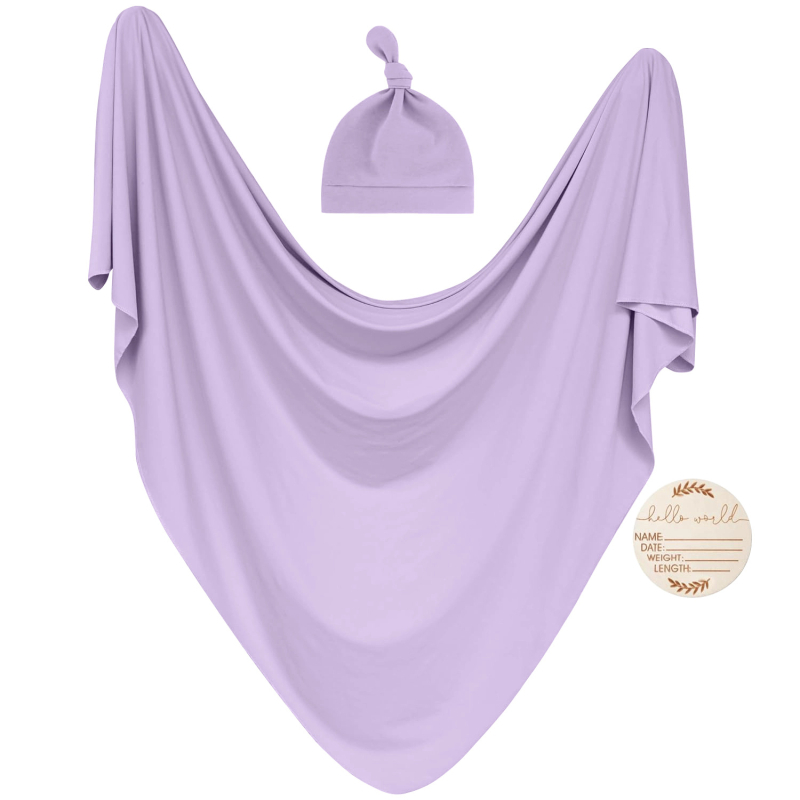 Xiduray Set de trei piese pentru nou-născuți — pătură de înfășat, căciulă pentru bebeluți, carduri lunare; țesătură amestecată; model în carouri; pentru 0–12 luni; lansare primăvara 2025