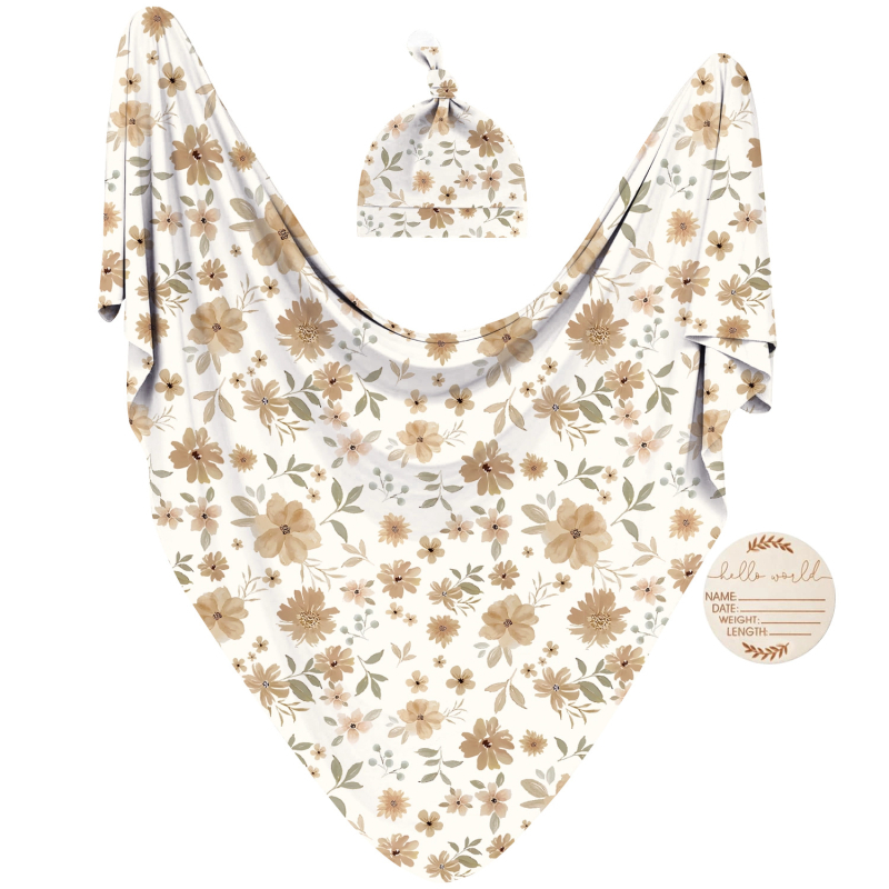 Xiduray Set de trei piese pentru nou-născuți — pătură de înfășat, căciulă pentru bebeluți, carduri lunare; țesătură amestecată; model în carouri; pentru 0–12 luni; lansare primăvara 2025