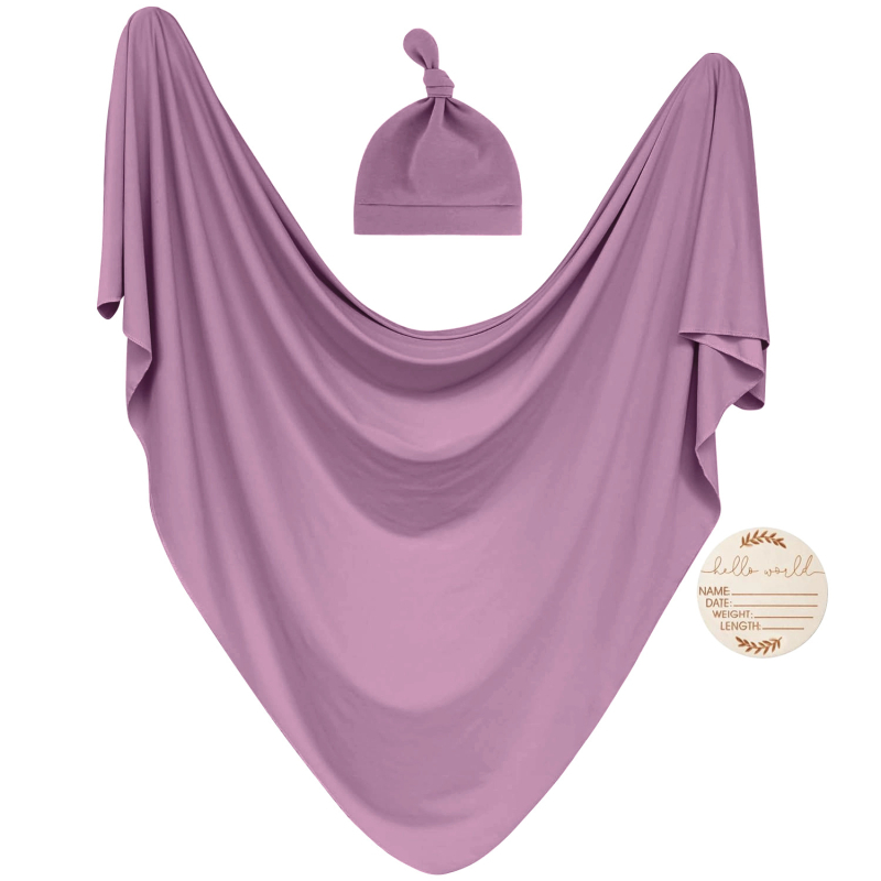 Xiduray Set de trei piese pentru nou-născuți — pătură de înfășat, căciulă pentru bebeluți, carduri lunare; țesătură amestecată; model în carouri; pentru 0–12 luni; lansare primăvara 2025