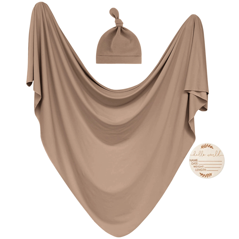 Xiduray Set de trei piese pentru nou-născuți — pătură de înfășat, căciulă pentru bebeluți, carduri lunare; țesătură amestecată; model în carouri; pentru 0–12 luni; lansare primăvara 2025