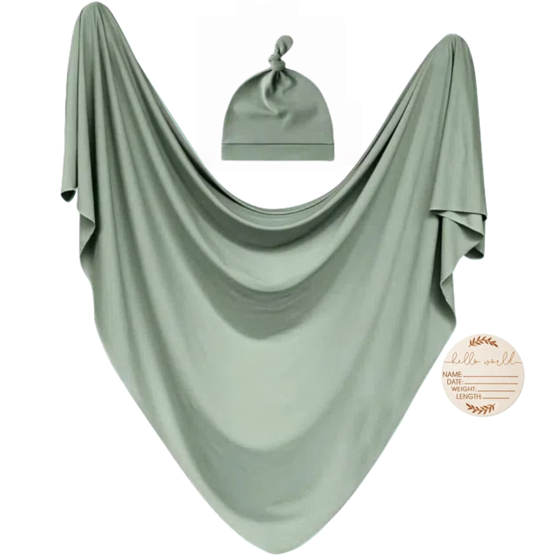 Xiduray Set de trei piese pentru nou-născuți — pătură de înfășat, căciulă pentru bebeluți, carduri lunare; țesătură amestecată; model în carouri; pentru 0–12 luni; lansare primăvara 2025