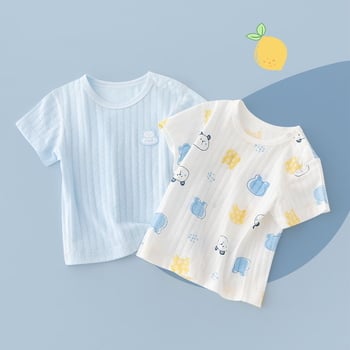Kūdikių medvilniniai trumpomis rankovėmis marškinėliai (animacinis raštas, 100% medvilnė, apvali kaklo linija, tinkama naujagimiams 0–1 metų)