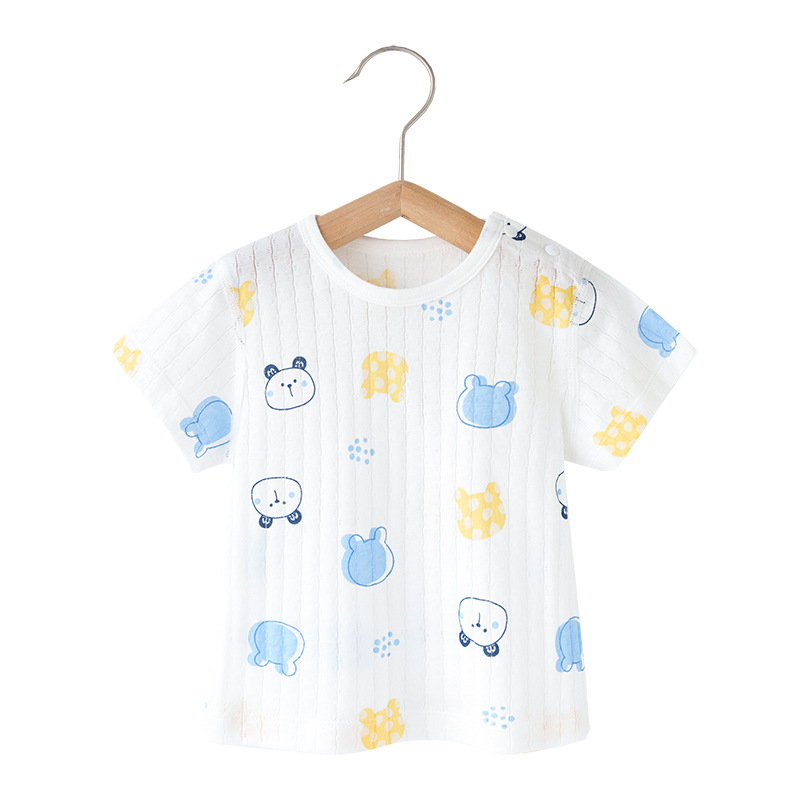 Kūdikių medvilniniai trumpomis rankovėmis marškinėliai (animacinis raštas, 100% medvilnė, apvali kaklo linija, tinkama naujagimiams 0–1 metų)