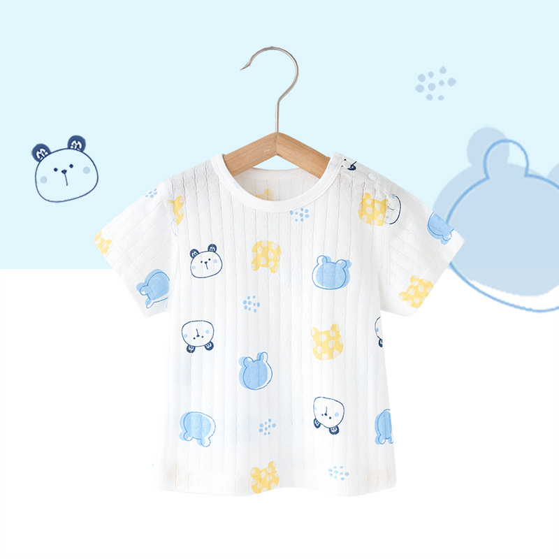 Kūdikių medvilniniai trumpomis rankovėmis marškinėliai (animacinis raštas, 100% medvilnė, apvali kaklo linija, tinkama naujagimiams 0–1 metų)