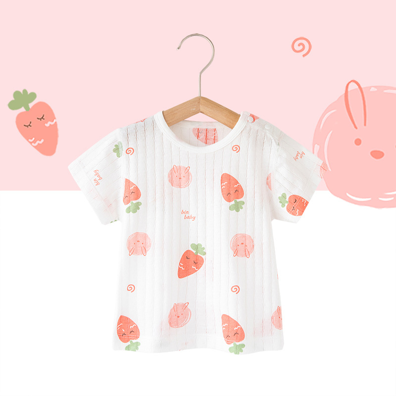 Kūdikių medvilniniai trumpomis rankovėmis marškinėliai (animacinis raštas, 100% medvilnė, apvali kaklo linija, tinkama naujagimiams 0–1 metų)